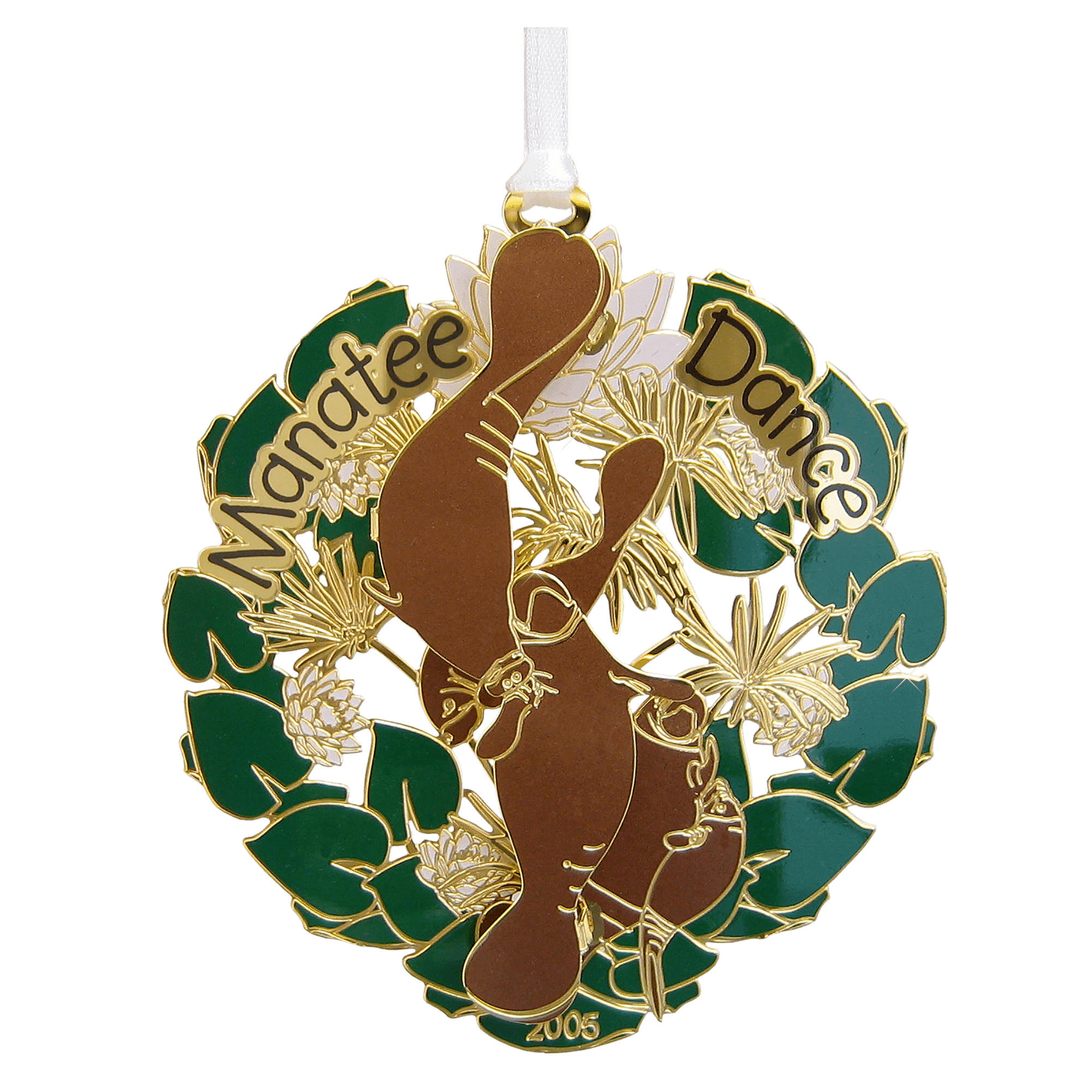 2D Gold Plated Brass Ornament with 2 Color Silkscreen _ Multi-Etched Layers