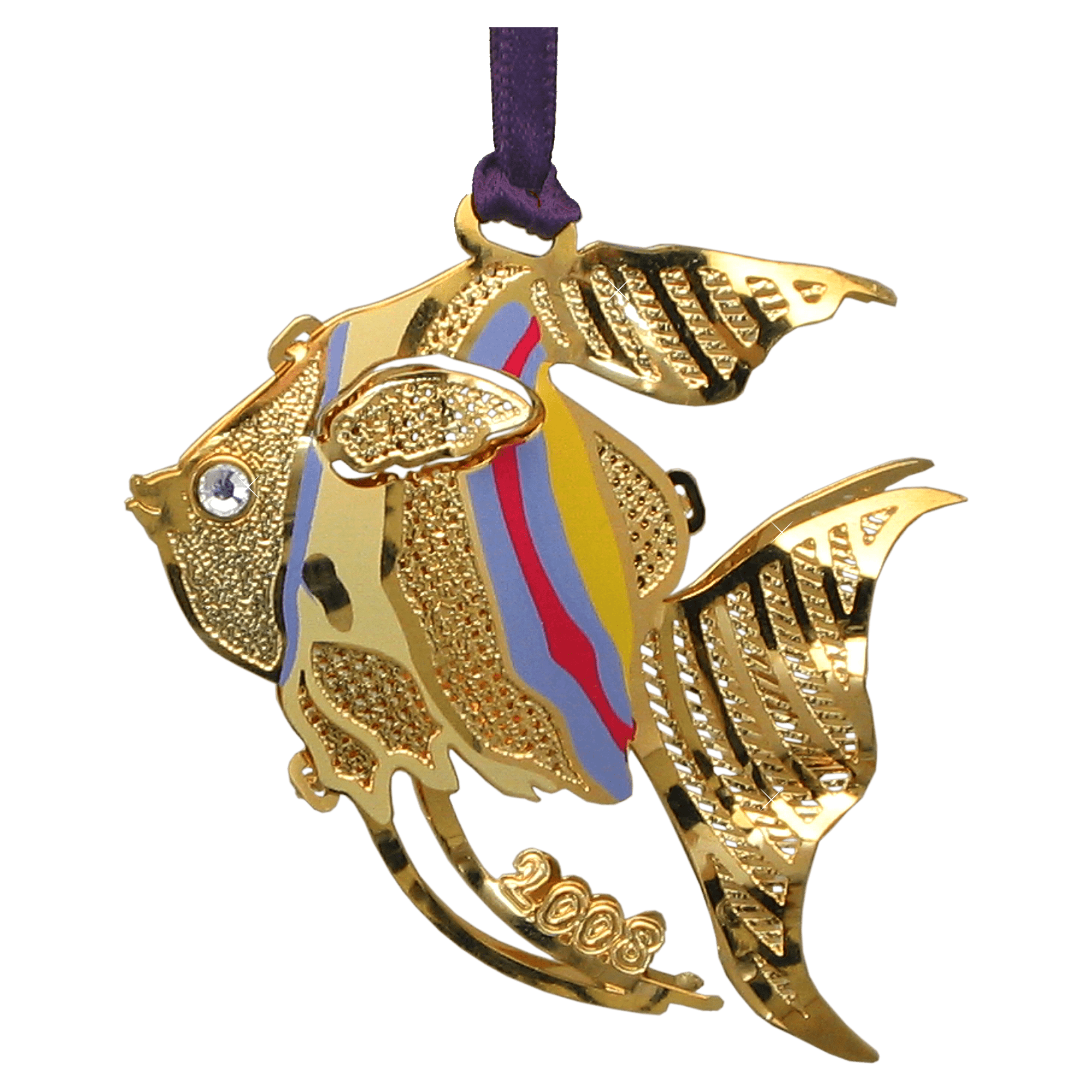 2D Gold Plated Brass Ornament with 3 Color Silkscreen _ Flat Back Jewel