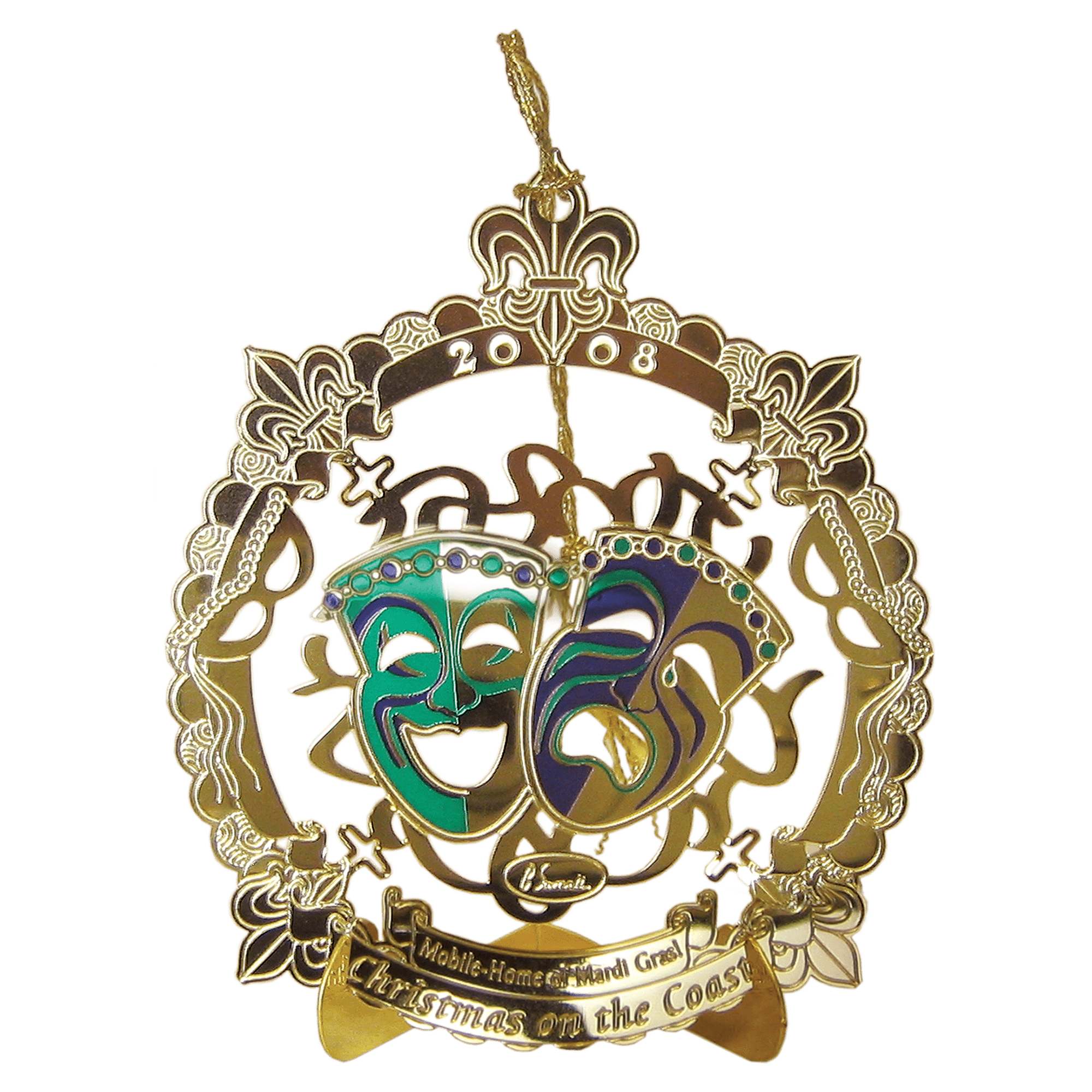 2D Gold Plated Brass Ornament with Raised Center Art _ 2 Color Silkscreen