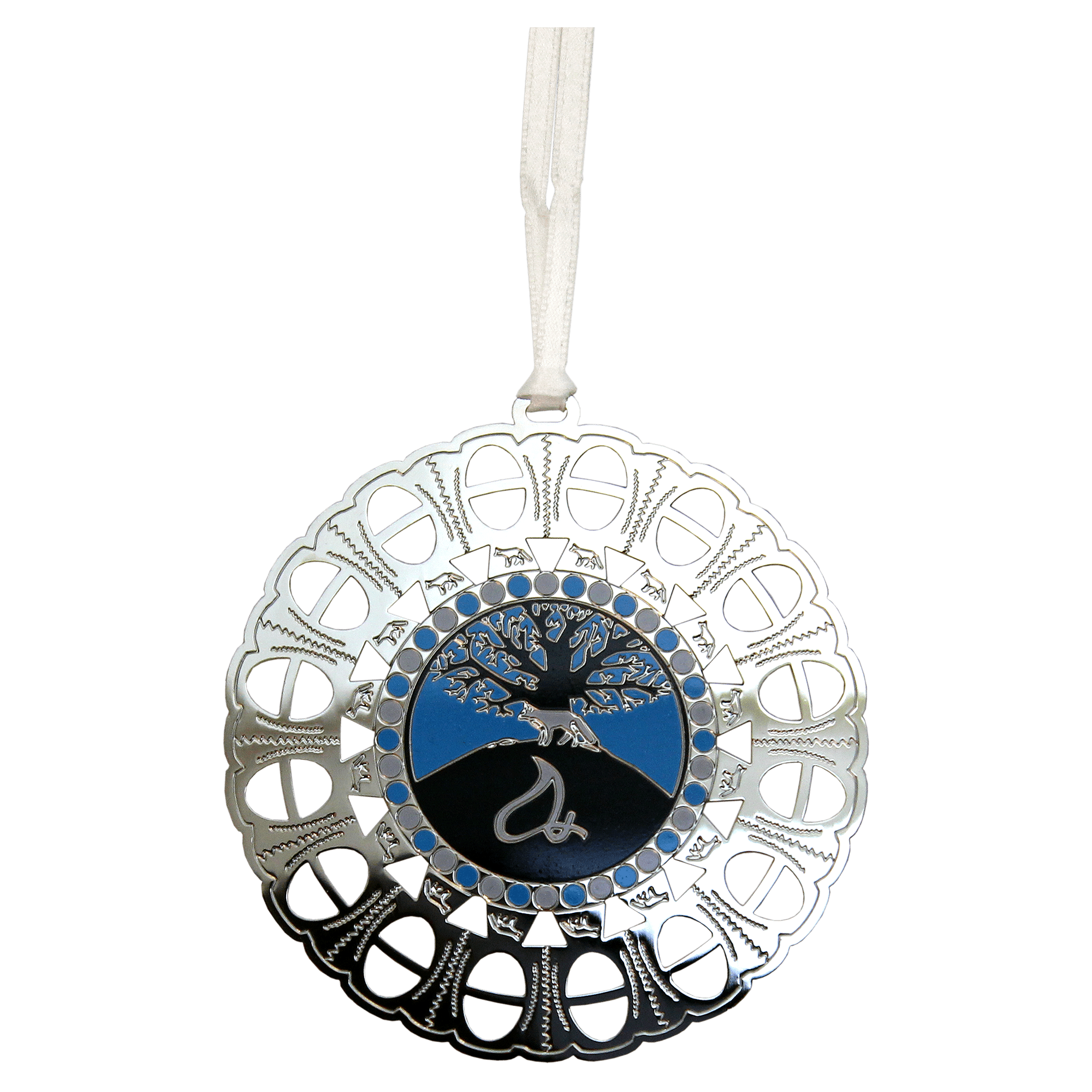 2D Rhodium Plated Brass Ornament with 2 Color Silkscreen (2)