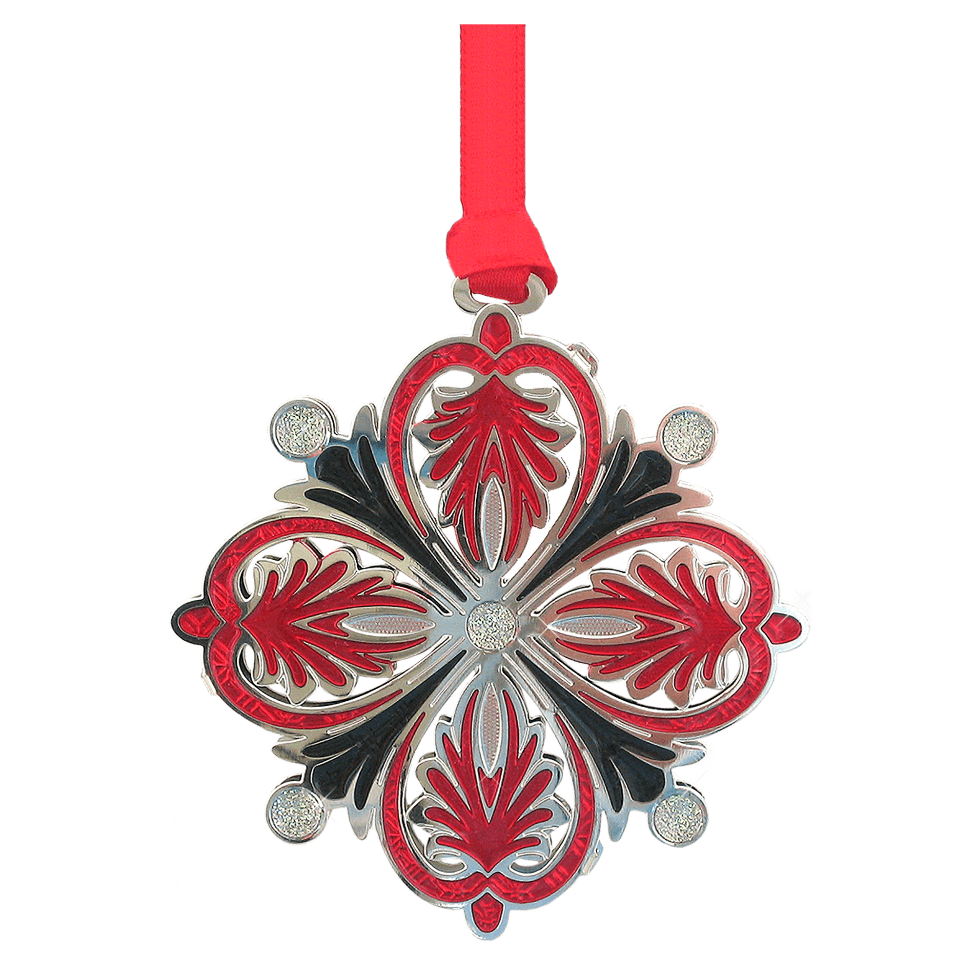 2D Rhodium Plated Brass Ornament with 2 Color Silkscreen