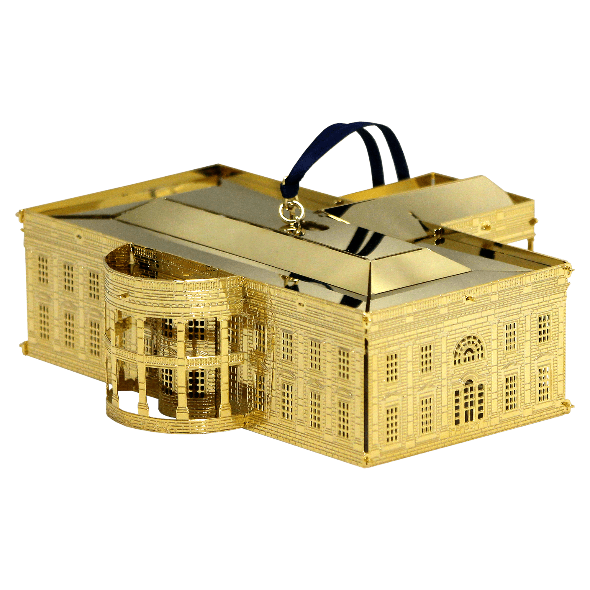 3D Gold Plated White House Ornament (Corner)