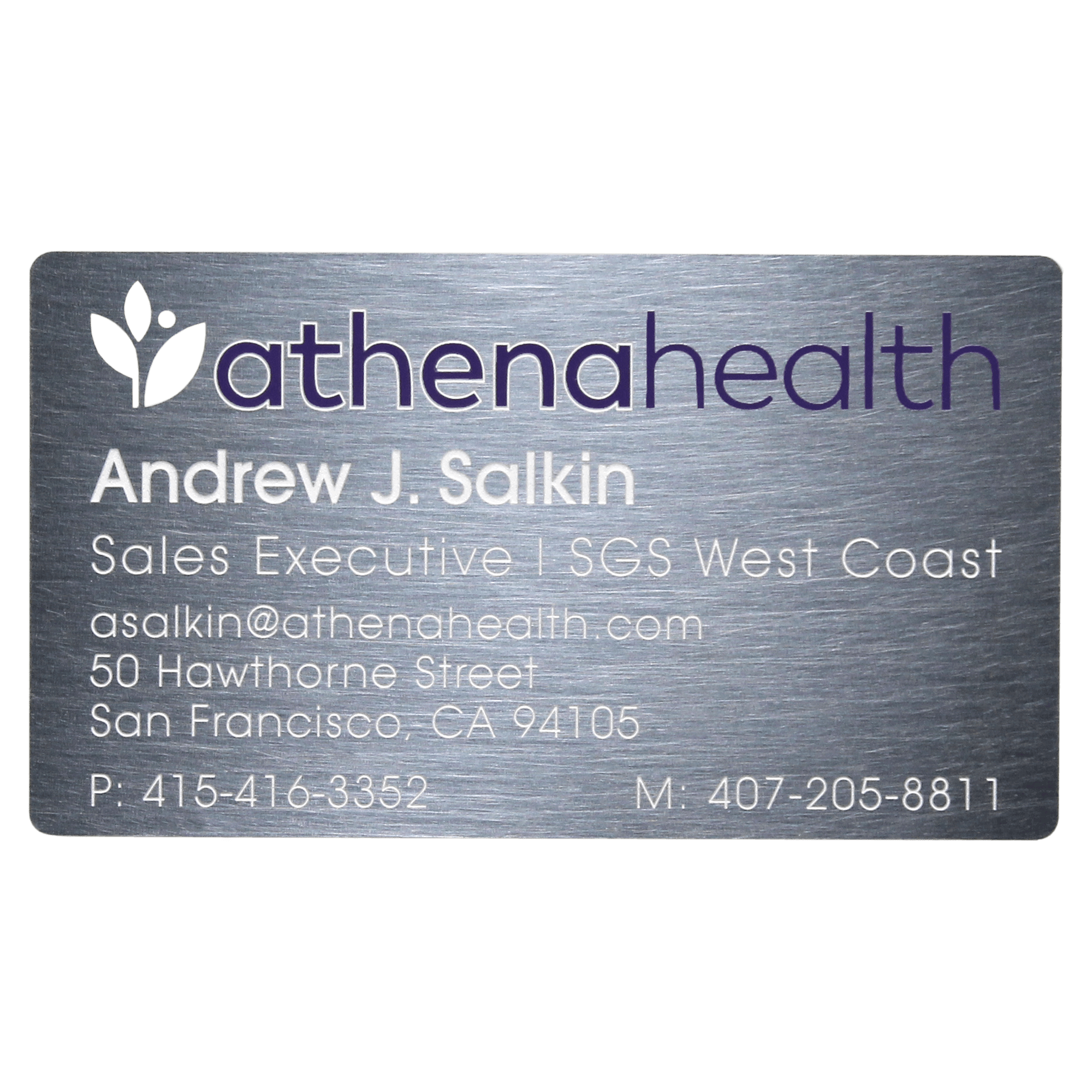Stainless Steel Etched Business Card with 2 Color Silkscreen (Front)