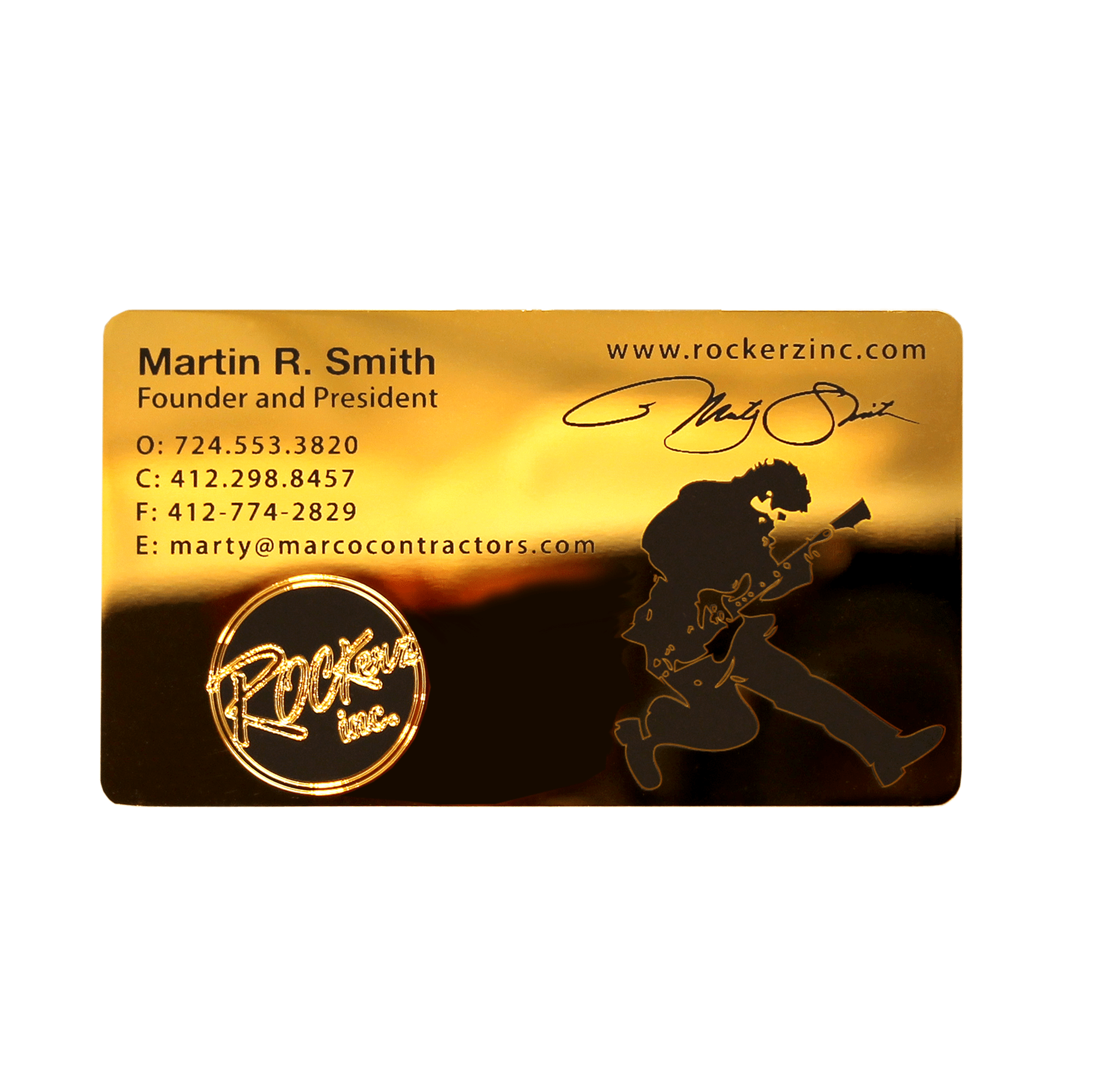 Brass Business Card Finished in Gold With 1 Color Screen Print