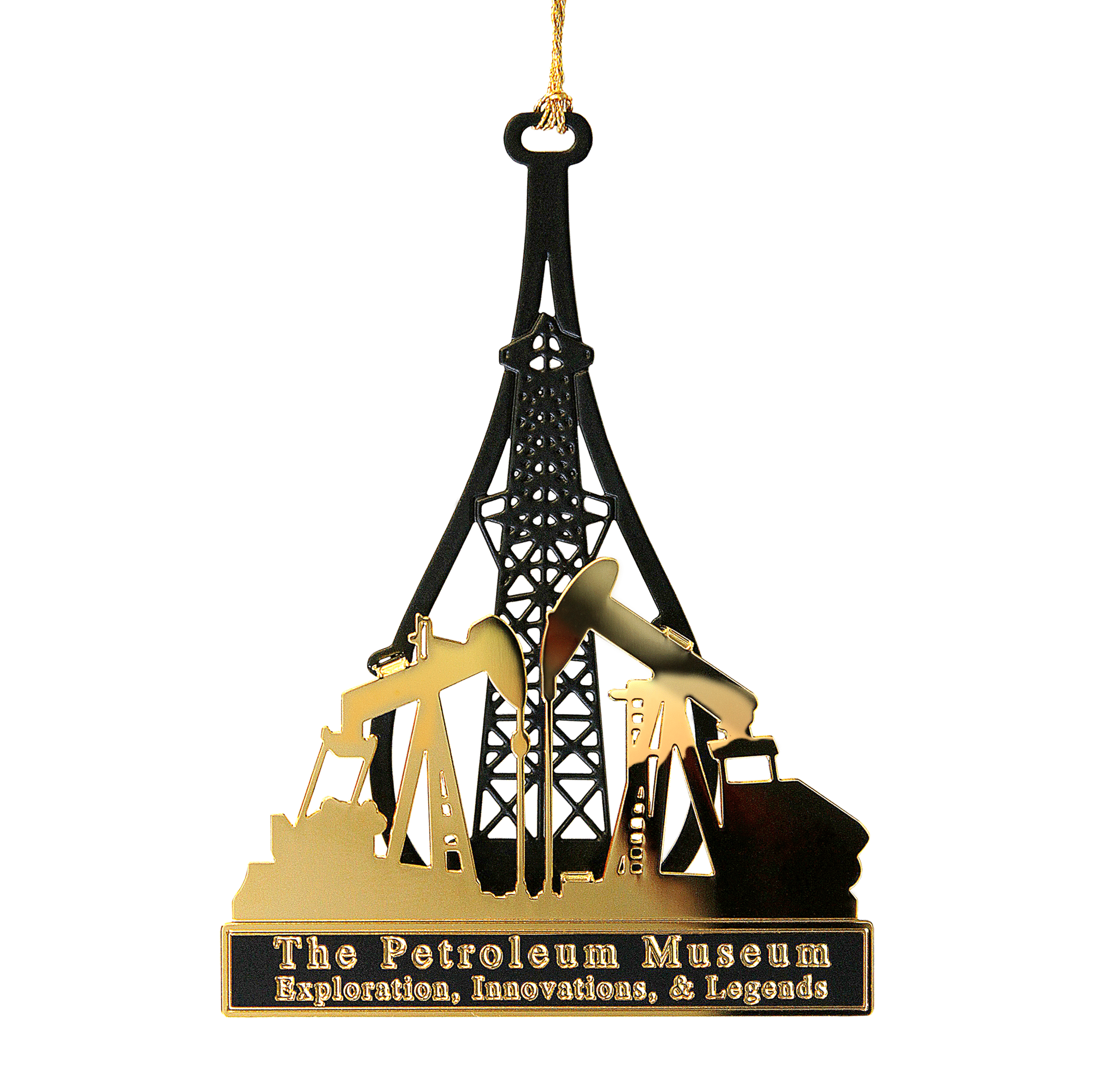2D Brass Ornament Finished in 24K Gold, Silkscreen Printed and Black Powder Coated