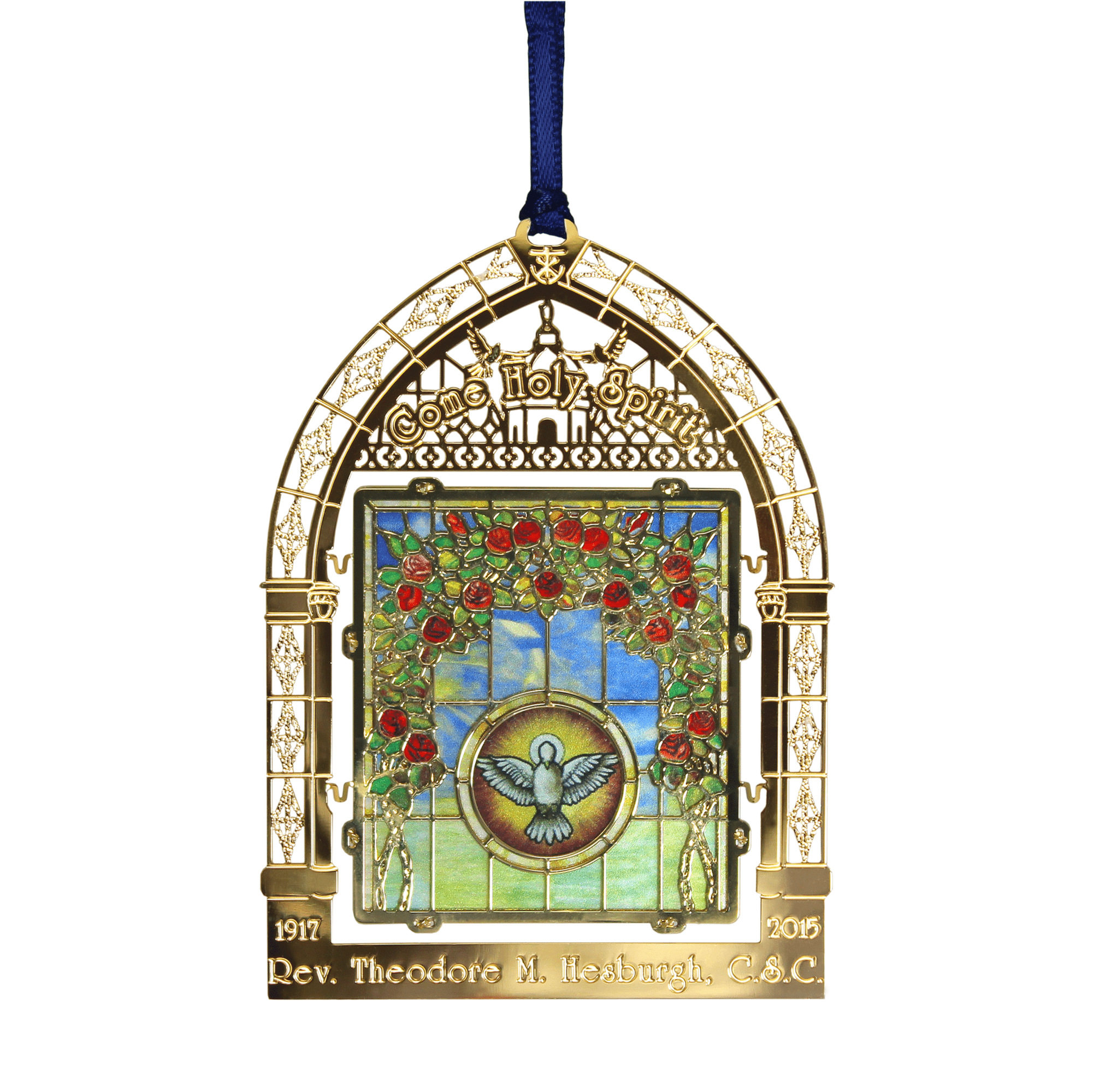 2D Brass Ornament Finished in 24k Gold with Simulated Translucent Stained Glass