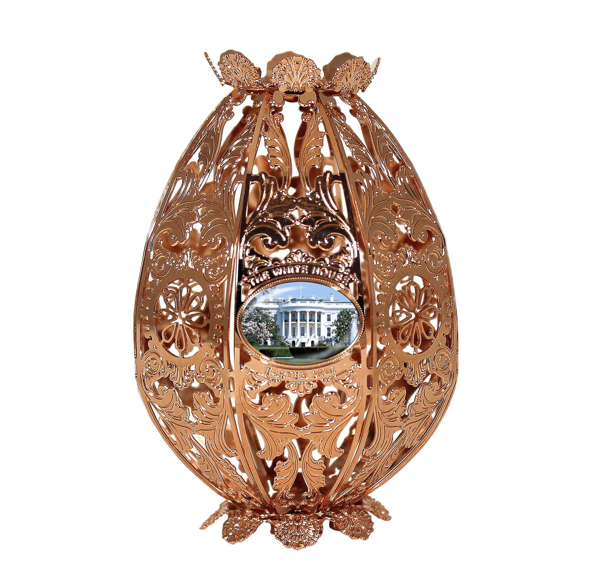 3-D Rose Gold Presidential Egg Ornament with Clear Domed Printed Image