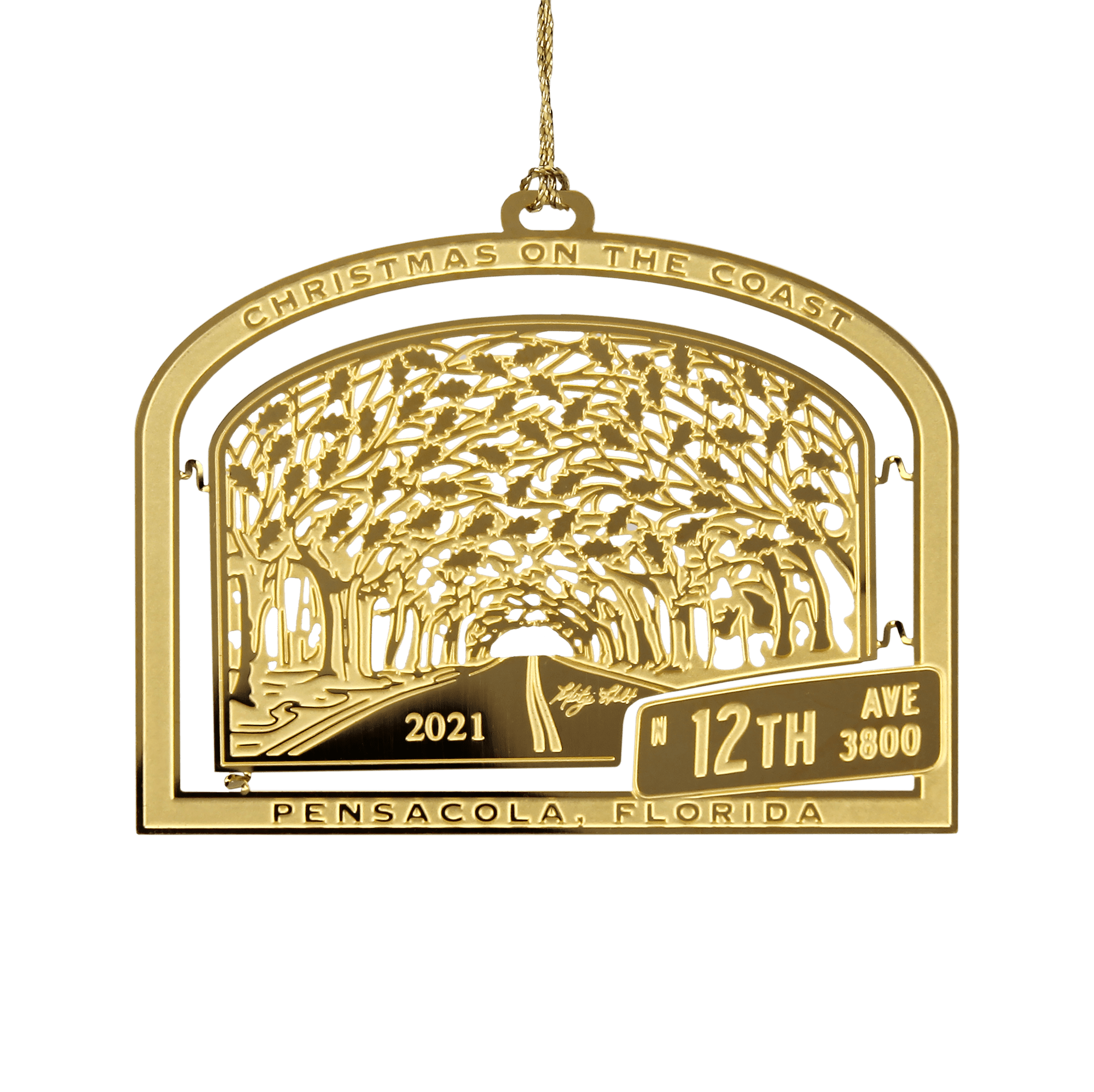 2-D brass ornament finished in 24K Frost Gold